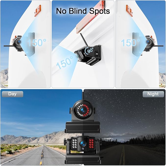 Fookoo HD 10" Magnetic Wireless Backup Camera,10" IPS Split Screen Monitor, Rechargeable 2 Side View 1 Rear View Cameras,Low Consumption 1-Min Install No Drilling Recording for Trailer Truck DCX103
