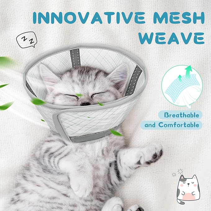 Supet Cat Cone Collar Soft to Stop Licking Scratching, Breathable Comfortable Mesh Recovery Cone for Cats After Surgery Neuter, Lightweight E Cone Collar Alternative (M)