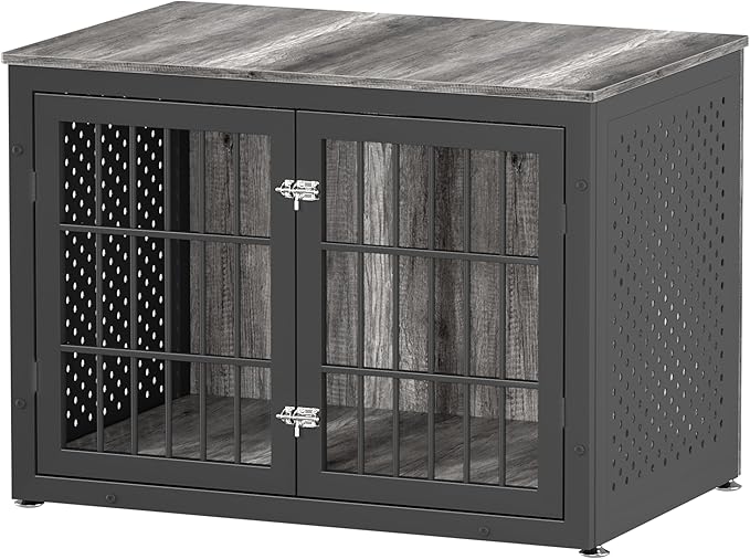 38" Heavy Duty Dog Crate Furniture for Large and Medium Dogs,Wooden Metal Kennel for High Anxiety Dogs, Chew Proof Pet Cage Indoor, Decorative Dog Kennel End Table