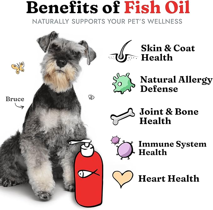 Fish Oil for Dogs - Healthy Skin & Coat, Salmon, Pollock, All Natural Supplement for Pets, Itching Scratching Allergy & Inflammation Defense, Omega 3 EPA DHA, Brain & Heart Health, 64 oz