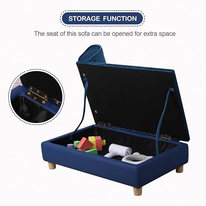 Pet Bed Sofa, Puppy Bed with Storage, Small Dog Couch with Removable & Washable Cushion, Comfy Pet Couch Bed for Cats & Puppy (Blue)