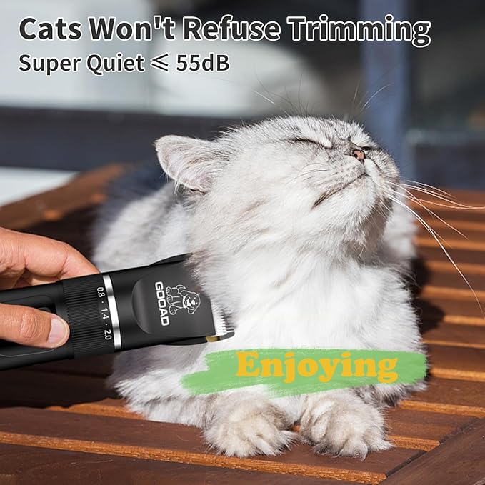 Cat Clippers, Professional Cat Grooming Kit, Cordless Cat Grooming Clippers for Thick Coats, Cat Hair Trimmer, Low Noise Cat Shaver Clippers, Quiet Pet Hair Clippers Tools for Cats Dogs (Black)