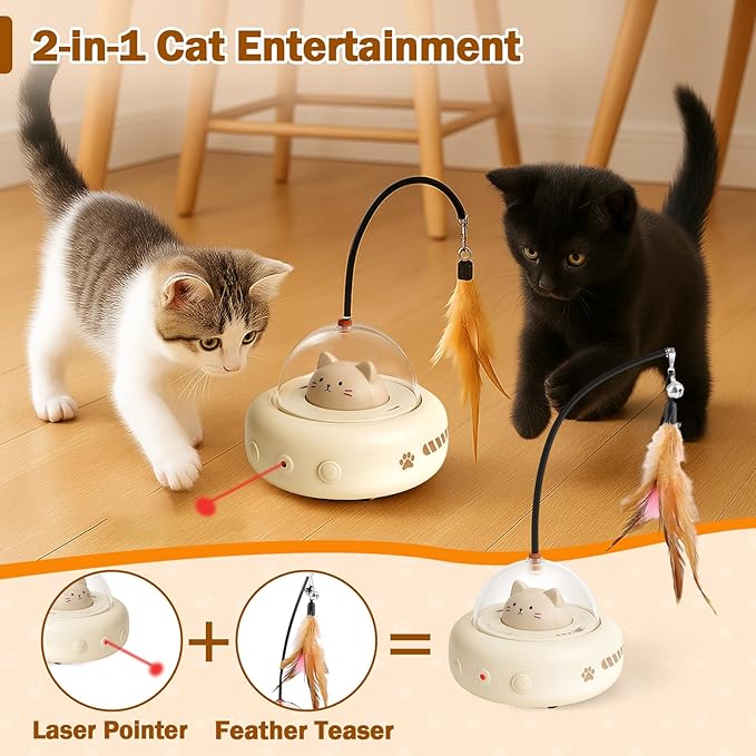 AIERSA Interactive Cat Toys for Indoor Cats, Automatic Enrichment Toy with LED Light and Feather for Cats and Kittens, Moving Self Play Stimulation Toy for Cat Lover Gifts