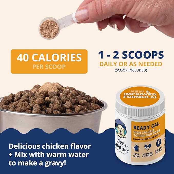 Under the Weather Ready Cal Powder for Dogs, High-Calorie Weight Gainer & Appetite Stimulant, Dog Energy Booster Veterinarian-Approved Pet Supplement with Vitamins & Minerals, Chicken Flavor |10.58 oz