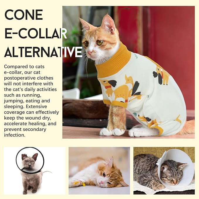 DENTRUN Cat Surgery Recovery Suit Female Male Soft Onesie, Kitten Surgical Collar Cone Alternative Shirt, Abdominal Wounds Anti-Licking Pajama for Small Pets Spay, Cat Body Suit Post Surgery