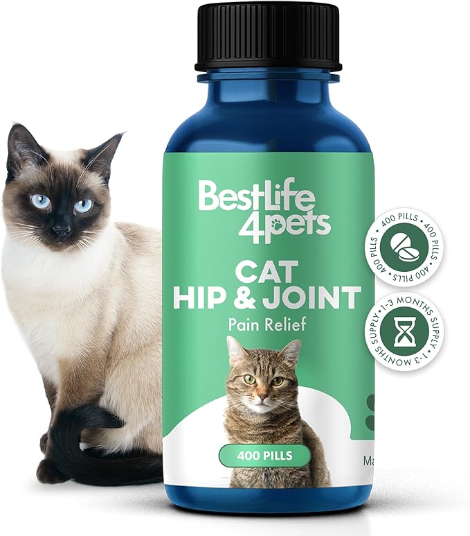 Cat Hip and Joint Pain Relief Supplement, Cat Arthritis Pain Relief, Heal from Sprains, Inflammation and Injuries, Improve Mobility, Natural Easy-to-Swallow, Odorless, Tasteless, 400 Pills
