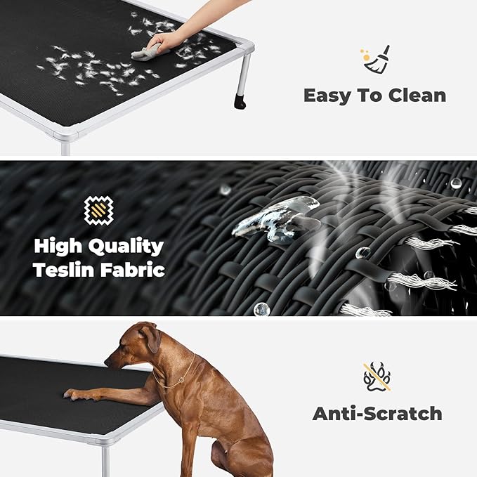 Veehoo Chewproof Elevated Dog Bed - Cooling Raised Pet Cot, Breathable Mesh, Washable & Non-Slip for Large Dogs, Indoor/Outdoor, Black Mat and Silver Metal Frame, 49x33inches (Model CWC2203B03)