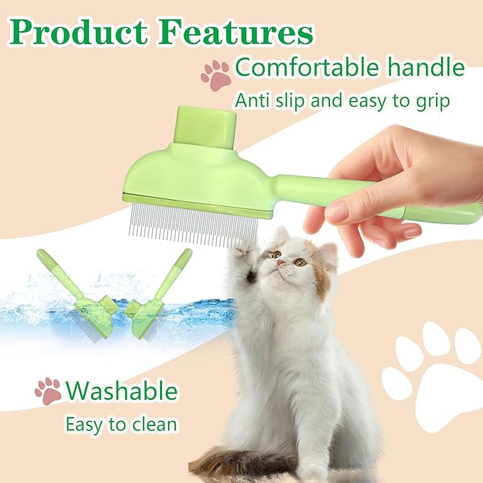 Flea Comb for Dogs and Cats with Release Button Fine Tooth Dog Comb for Grooming Massaging and Cleaning Remove Fleas Eggs Pet Hair Removal for Short and Long Hair 2 Pack