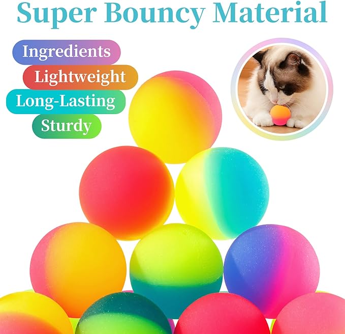 Cat Toy Bouncy Balls, 12 Pack 1.65 Inch High Elasticity Bouncing Balls for Cats, Colorful Interactive Pet Toy Gift for Puppy Kitty Indoor Play and Exercise