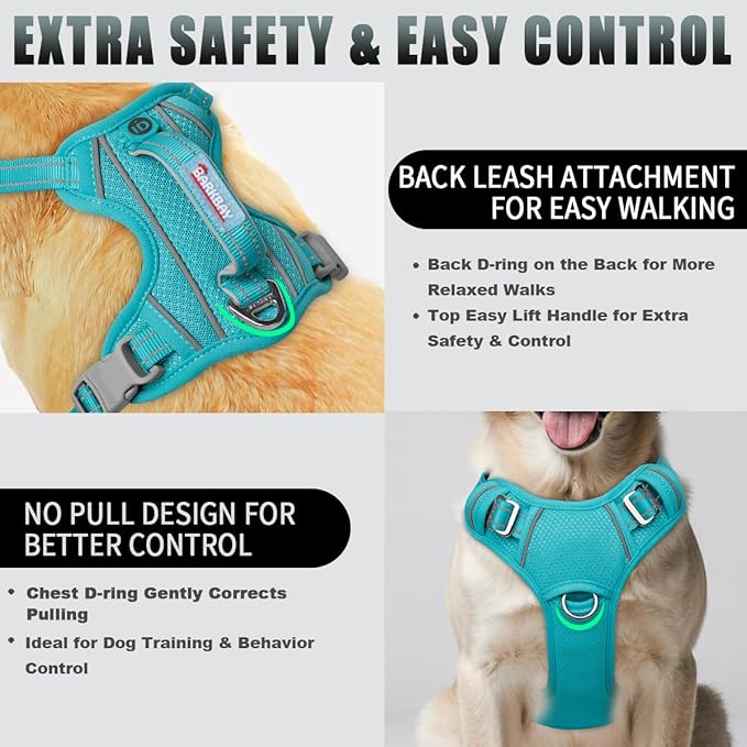 BARKBAY No Pull Dog Harness Large Reflective Dog Harness with Front Clip and Easy Control Handle for Walking Training Running with ID tag Pocket(Ocean Blue,M)