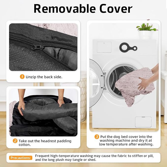 GGIB Calming Dog Bed Fluffy Plush Dog Mat for Furniture Protector with Removable Washable Cover for Large Medium Small Dogs and Cats (Extra Large (53x39.3x6), Rust White)