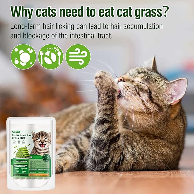 30g Cat Grass Sticks, Delicious Cat Grass Teething Stick Edible Cats Chew Toy Cat Treats Snack for Teeth Cleaning and Hairball Removal