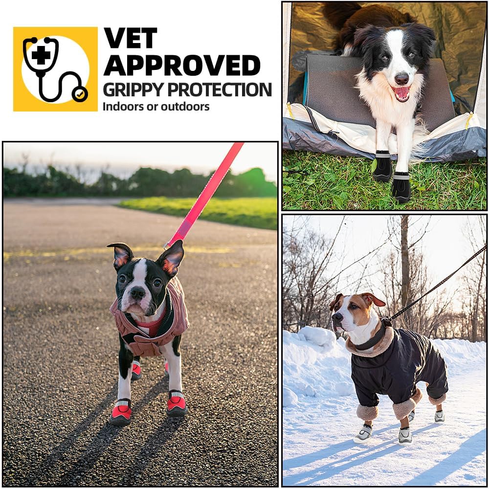 Hcpet Dog Boots for Large Dogs, Dog Shoes for Hot Pavement Winter Snow, Paw Protector Dog Booties Designed for Comfort and Breathability, Outdoor Booties for Small Medium Dogs for Hiking Black Size 1