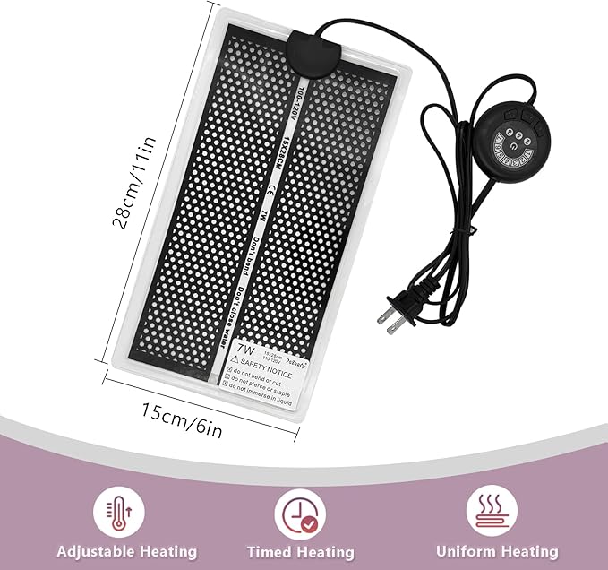 Reptile Heat Pad with 7 Button Temperature Adjustment, Under Tank Terrarium Heat Mat for Reptiles Tortoise Snakes Lizard Gecko Frog Hermit Crab and Other Small Animals, 7W Reptile Heating Pads