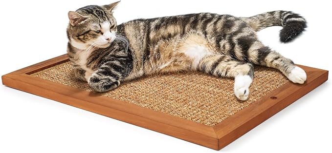 Cat Scratching Post - BXL, Natural Wooden Sisal Cat Wall Scratcher, Floor or Wall Mounted Vertical Cat Scratch Pad for Indoor Cats Adults or Kittens, Cat Wall Furniture Protector
