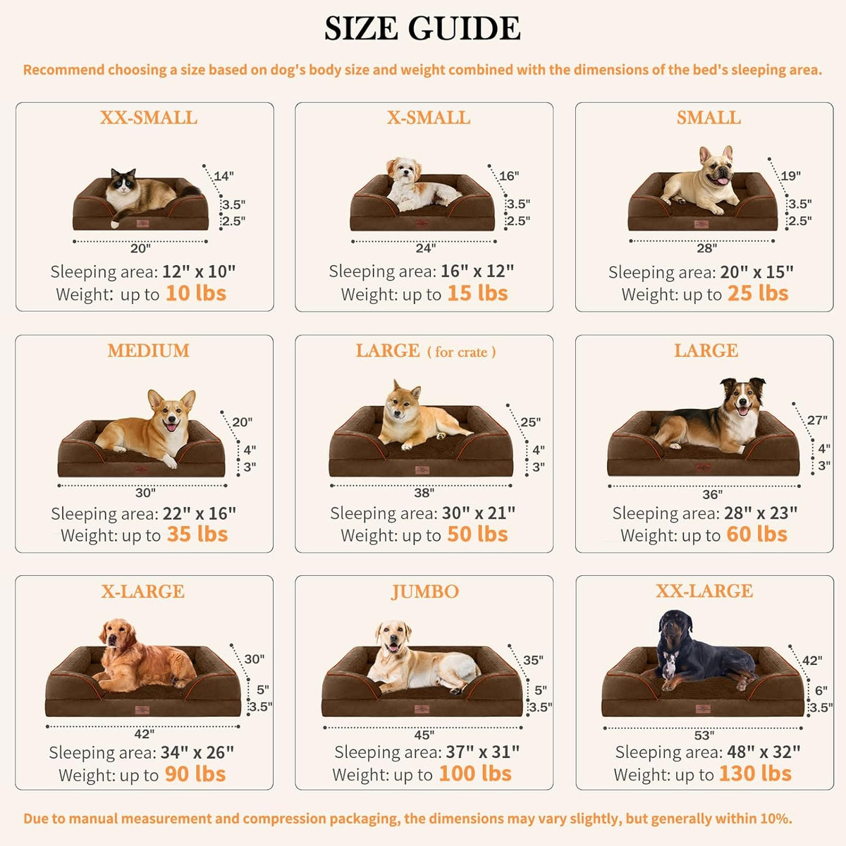 Comfort Expression Small Dog Beds Waterproof Orthopedic Foam Dog Sofa Beds for Small Dogs Comfy Pet Bed with Washable Removable Cover & Non-Slip Bottom(X-Small,Chocolate Brown)