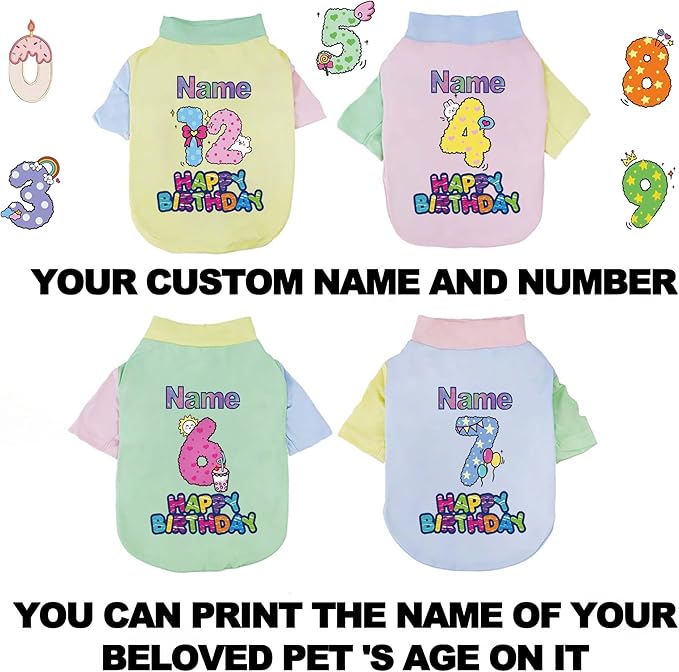 Custom Dog Birthday Shirt,Personalized Pet Apparel Print with Name Age Number,Pet Birthday Outfit,Lightweight Breathable Cotton Vest for Small Medium Large Dogs Cat (Dopamine Pink, XX-Large)