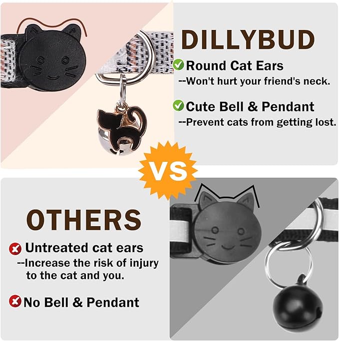 Cat Collar with Bells Breakaway, Bowtie Cat Collar for Boy Girl Cats with Removable Shirt Collar, Cute Plaid Kitten Collar with Bell & Pendant Adjustable, 3 Pack Beige Cat Collars