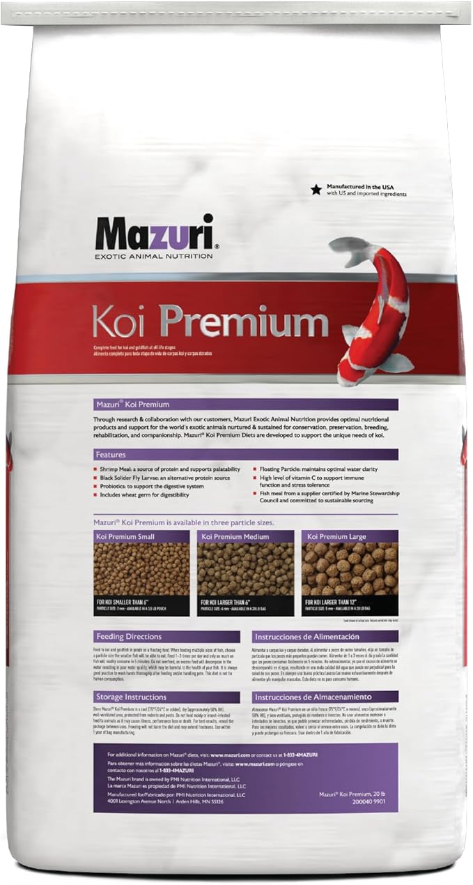 Mazuri Koi Premium Food Large - 5mm Pellet Food for Koi Over 12 inches Long, 20 Pound (20 LB) Bag