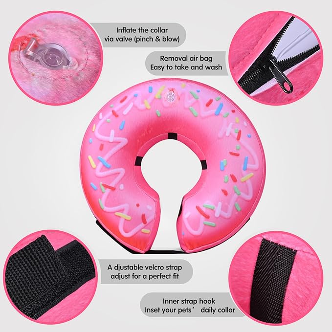 Katoggy Inflatable Dog Cone Collar for Small Medium Large Dogs and Cats, Soft Adjustable Blow up Donut E-Collar for Post-Surgery Use