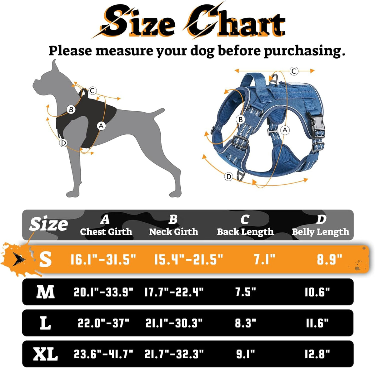 rabbitgoo Dog Harness Small Sized No Pull, Tactical Service Pet Vest with Molle and Control Handle, Adjustable and Reflective Military Harness for Easy Walking and Training, Blue, S