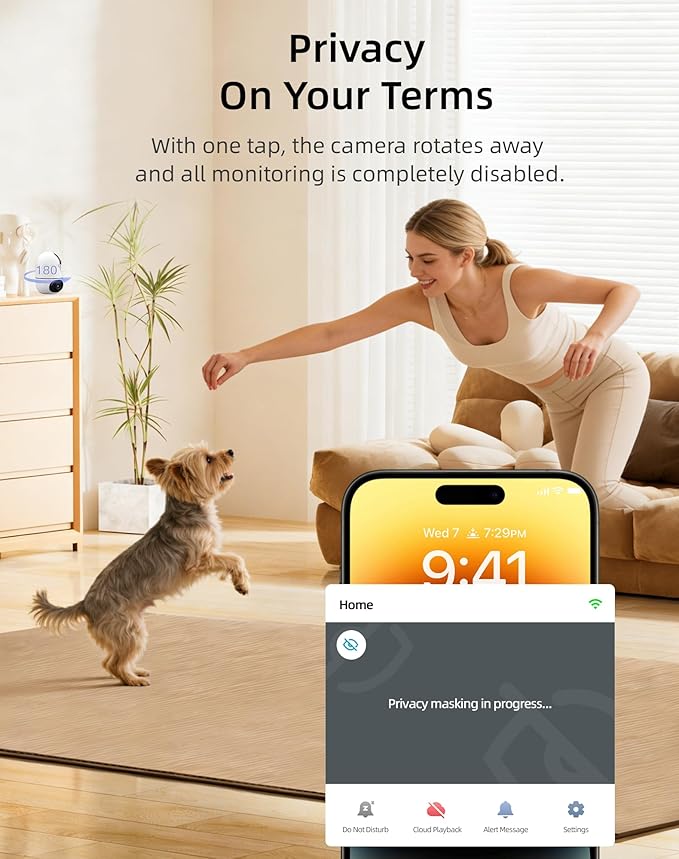 VIRTAVO AI Pet Camera Indoor with Phone App for Dog, Cat & Puppy, 360° Dual-Lens with Auto Tracking & Pet Calling, No Subscription, Wi-Fi 6 (5GHz/2.4GHz), Apple Watch & Alexa Compatible