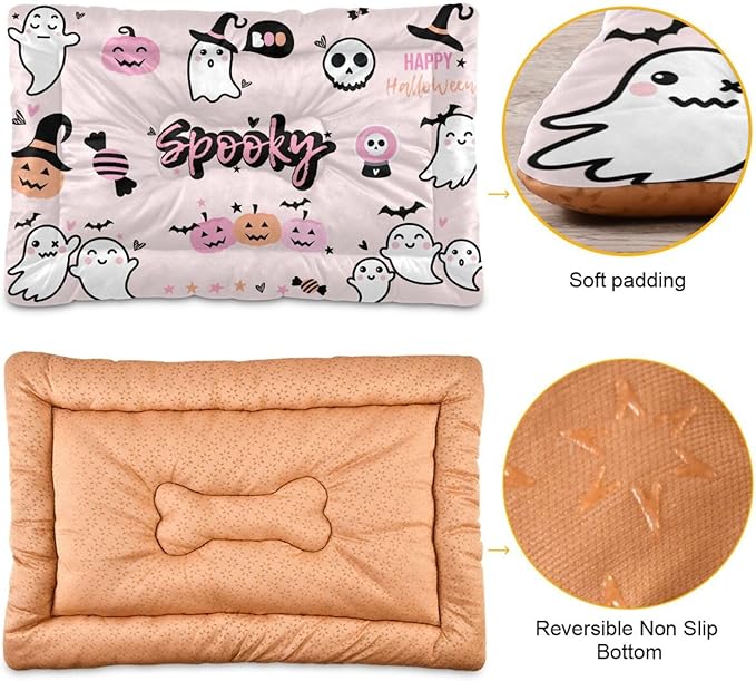 Halloween Ghost Pet Bed Cute Dog Bed Mat Absorbing Non Slip Pad Pet Sleeping Mat for Small, Medium, and Large Dogs Puppy Cat 24 in x 18 in
