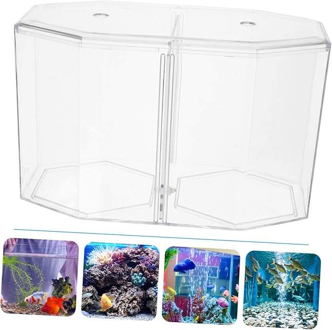 Totority Box Octagonal Fish Tank Betta Fish Bowl Small Containers Shrimp Tank Baby Cart Covers Turtle Tank Betta Fish Tank Fish Breeding Tank Betta Tank Acrylic Self-Cleaning
