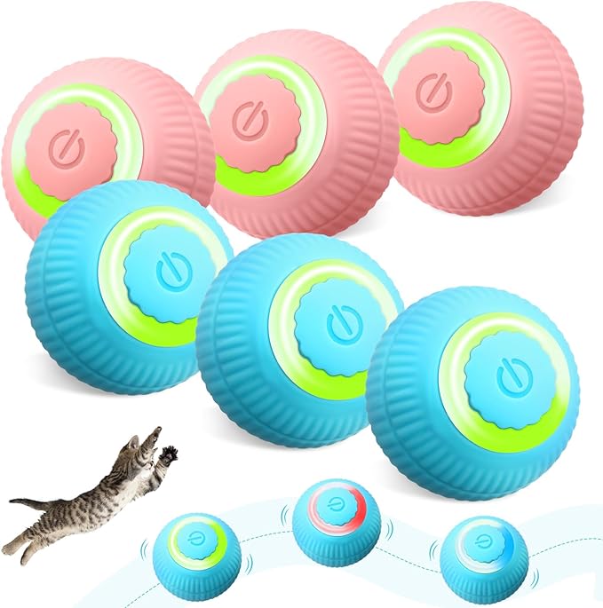 6 Pack Interactive Cat Ball Toy for Indoor Automatic Smart Rolling Ball with LED Light 2 Modes Electric Self Rolling Toy for Large and Small Puppy Kitten