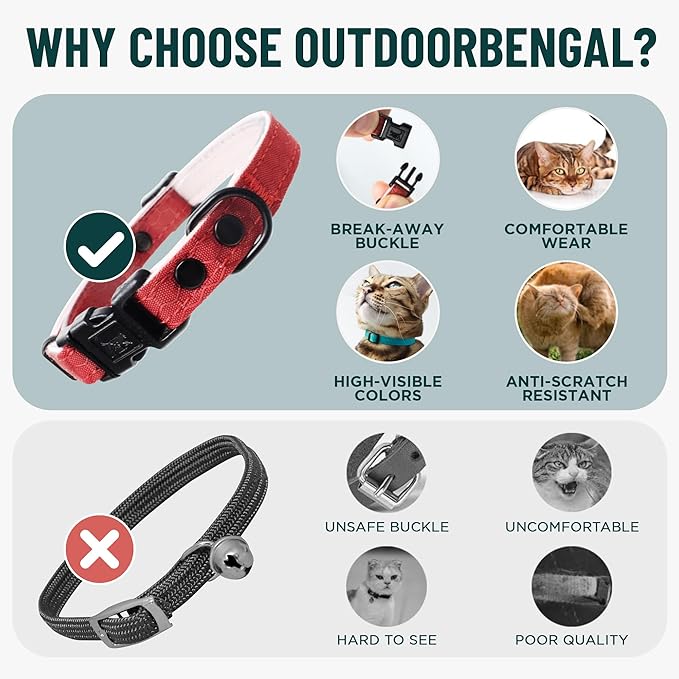 OutdoorBengal Green Cat Collar Breakaway, Soft Padding for Medium to Large Cats - Durable Heavy Duty Tactical Fabric, Comfortable, Quick Release Breakaway Cat Collars, No Bell Collar (Green, Adult)