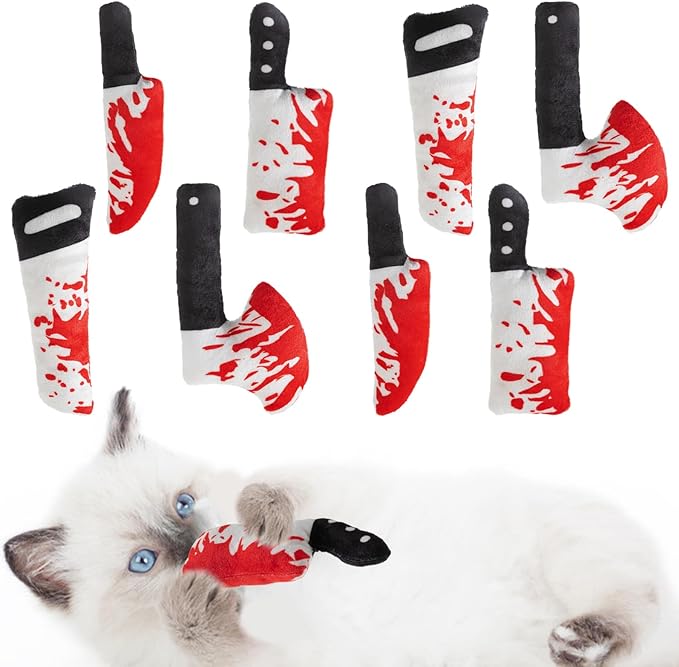8pcs Catnip Toy, Indoor Knife Shaped Cat Toy Horror Plush Interactive Chew Bite Toys for Halloween Christmas Cat Kitten Indoor Festive Holiday Cat Lover Gift