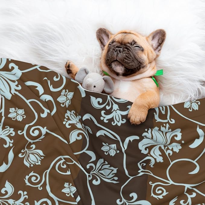 Vintage Floral Blanket for Dog Cat - Retro Light Blue Flower Throw Blanket 40x30 Pet Blanket for Couch Sofa Bed