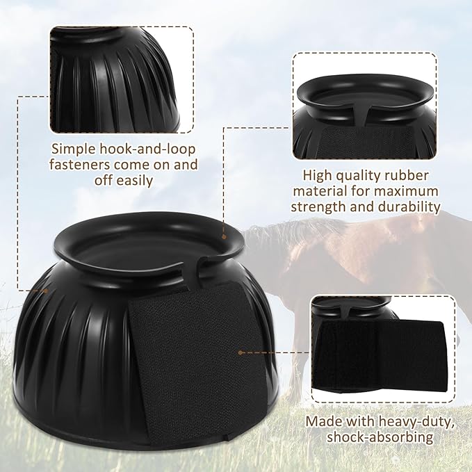 Abbylike Bell Boots for Horses 1 Pair/2 Pair Available, Protect Against Hoof Impact Trauma, Rubber Bell Boots Horse Care for Turnout, No Rub Design Wrap Hook and Loop