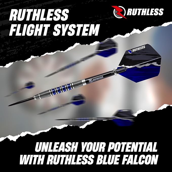 RUTHLESS Red Falcon Professional Tungsten Steeltip Darts Set in 22g and 24g, with Flights and Stems Shafts