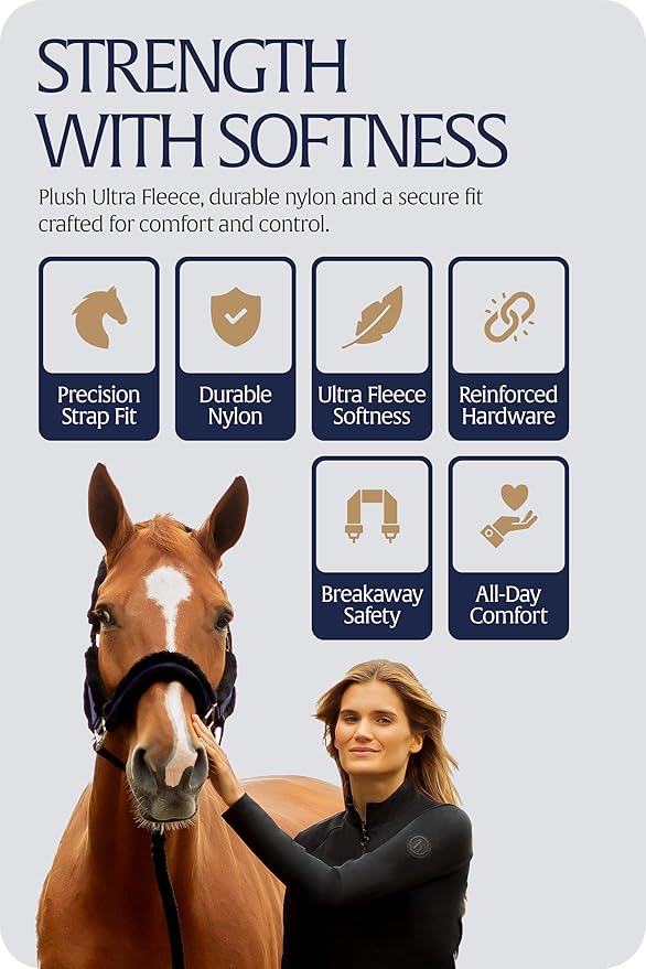 Equinavia Valkyrie Ultra Fleece Breakaway Horse Halter | Padded Fleece Adjustable Safety Halter with Nylon Webbing - Navy/Navy - Cob