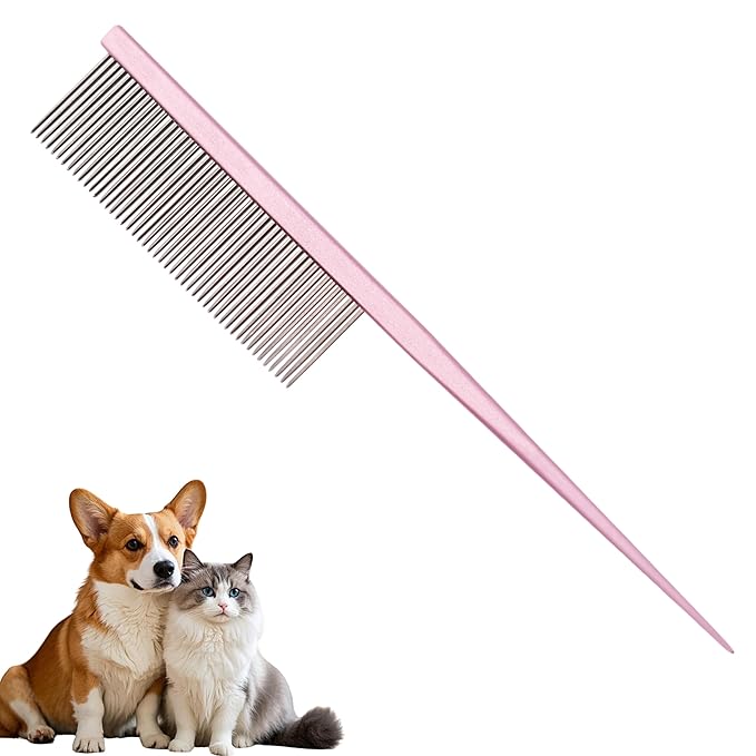 Grooming Pet Comb Rat Tail Dematting Cat and Dog Comb，Rounded Ends Design for Safe Tangle Removal, Hairstyling, Massage，Loose Hair Removal，Prevent Irritation，Fluffing Paws,Face,Tail,Remove Tear Stain
