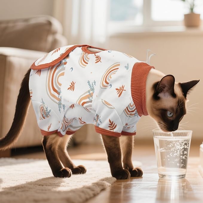 DENTRUN Cat Surgery Recovery Suit Female Male Soft Onesie, Kitten Surgical Collar Cone Alternative Shirt, Abdominal Wounds Anti-Licking Pajama for Small Pets Spay, Cat Body Suit Post Surgery