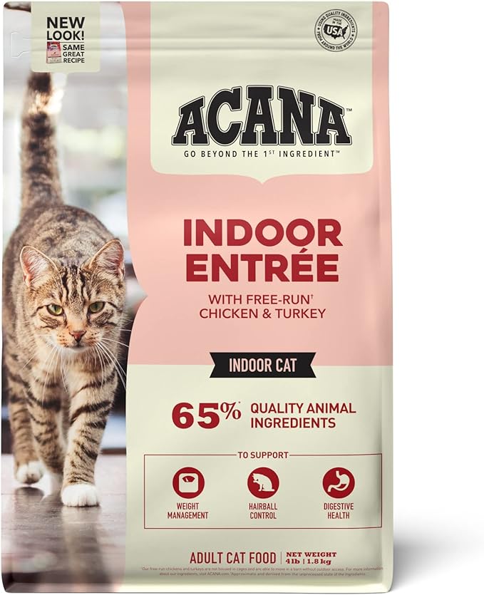ACANA Indoor Entree Dry Cat Food, Free Run Chicken and Turkey Recipe, 4 lb
