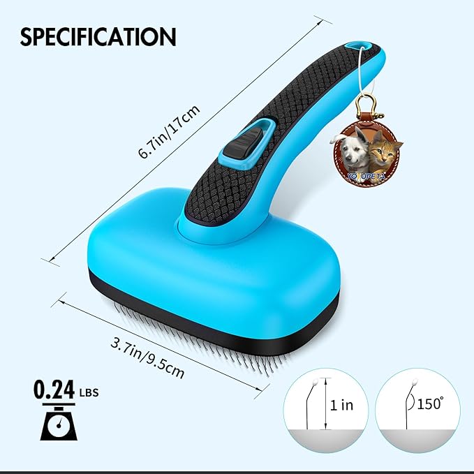 3 PCS Dog Grooming Brush Kit – Self Cleaning Slicker Brush for Shedding Short & Long Haired Dogs & Cats. Removes Loose Fur, Undercoat, Mats, Tangles for Small, Medium & Large Pets. Blue