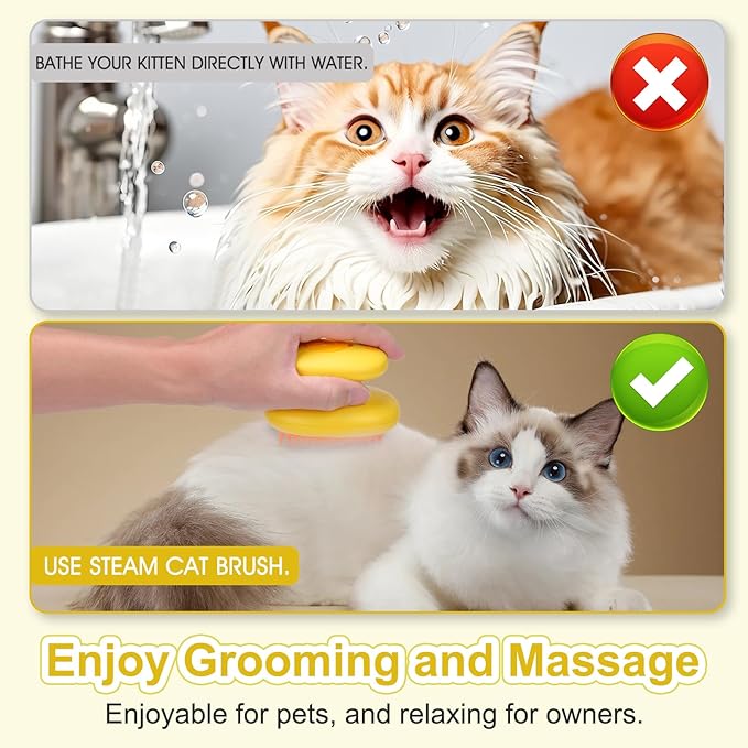 Cat Steam Brush, 3 in 1 Cat and Dog Grooming Brush for Shedding, Pet Hair Cleaning, Silicone Massage, Anti-Static Pet Spray Hair Removal Comb
