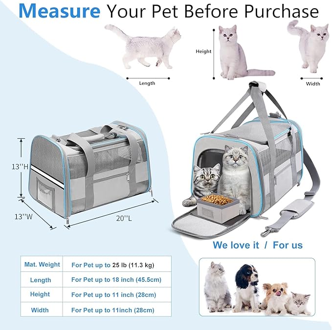 20" Large Soft Sided Cat Carrier Pet Carrier for Cats Dogs Under 25 lbs, Folding Dog Carrier Cat Carrier for 2 Cats Travel Carrier Bag, Green