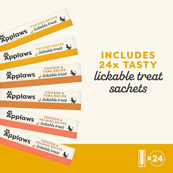 Applaws Lickable Cat Treats, Natural Grain-Free Purée, Limited Ingredient, Chicken Squeeze Up Cat Treats (24 x 0.25 oz Sachets)