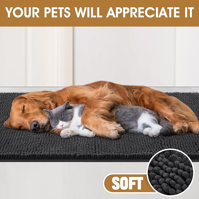 IM HOME Extra Large 71" x 25" Dark Grey Dog Door Mats for Muddy Paws, Chenille Absorbent Dog Mat, Non Slip Heavy Mud Mat for Dogs, Soft Pet Bed Mat for Entryway, Mud Paws, Inside Floor