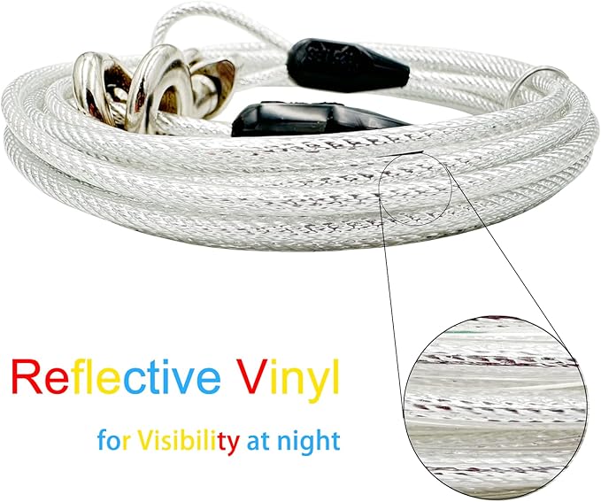 Petest 15ft Reflective Tie-Out Cable for Heavy Dogs Up to 125 Pounds