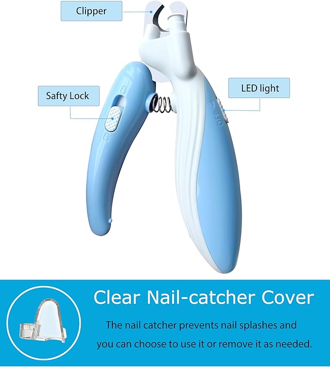 Cat Dog Pet Nail Clippers with Light, Llluminates Cat Dog Nails Or Bloodline, Safety Pet Nail Clipper for Dogs, Cats, Rabbits, Sharp, No Nail Splitting(Blue)