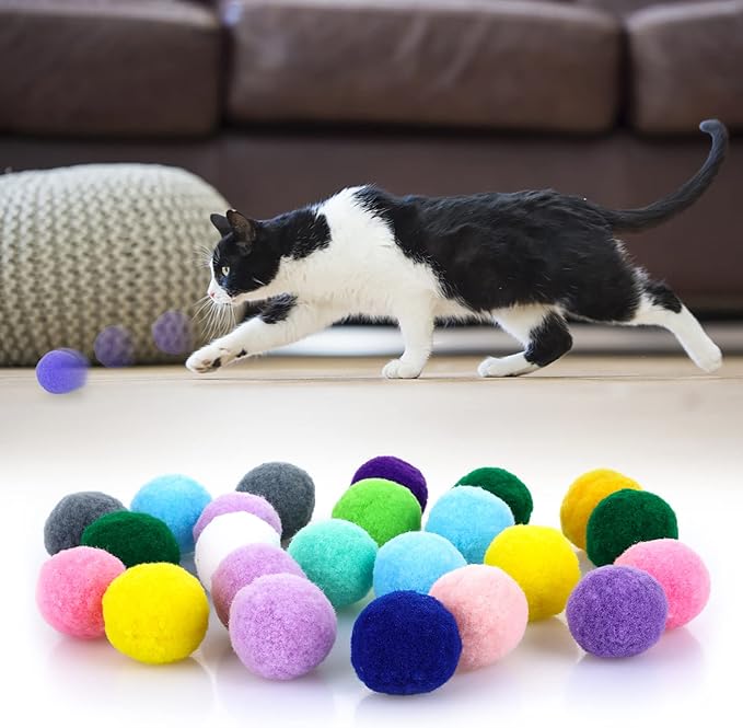 Molain Large Cat Toy Balls, Soft Cat Balls 1Inch Kitten Pom poms Ball Cat Play Toy (50 Pcs)