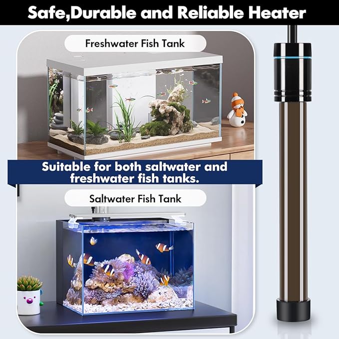 Orlushy 150W Submersible Aquarium Heater, Adjustable Fish Tank Heater with Digital Display External Controller, Overheat Protection and Free Thermometer for 20-30 Gallons Freshwater and Saltwater Tank