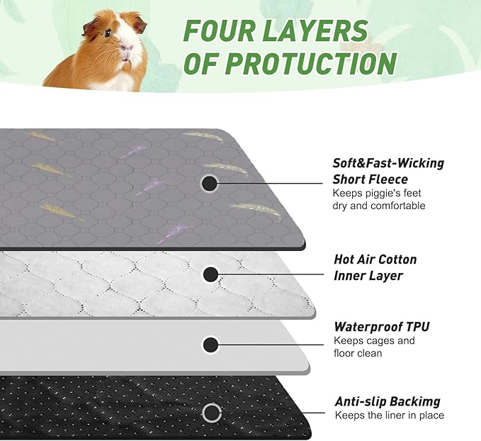 2Pcs Guinea Pig Cage Liners,Guinea Pig Fleece Cage Liners36''X36'' Super Absorbent Washable Pee Pads Reusable for Rabbit Hamster Chinchilla