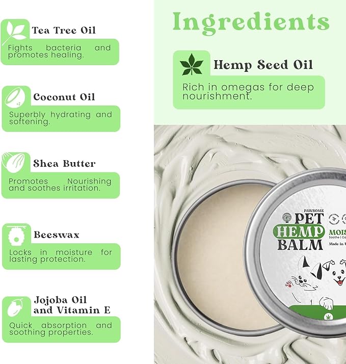 Pet Hemp Balm for Dogs & Cats – Soothes Dry, Cracked Paws & Noses – Natural Paw & Nose Moisturizer with Healing Ingredients – Organic Dog Paw Pad Protector for Extreme Weather – Lick Safe