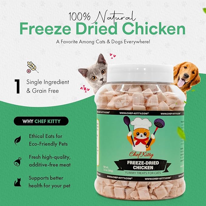 Freeze-Dried Chicken Treats for Cats & Dogs – 100% Human Grade, Single Ingredient, High-Protein, Healthy Snack – No Additives or Preservatives – 3.5oz - Inspected & Tested in USA